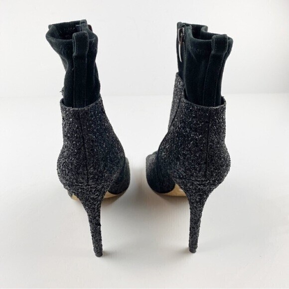 Via Spiga Tarni Black Glitter High Heel Peep Toe Booties Size 7.5 - Picture 6 of 13